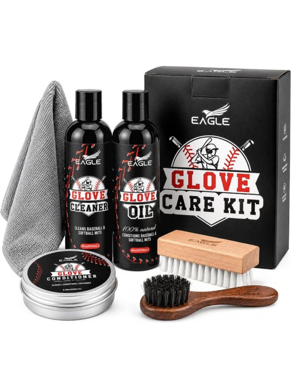 Complete Baseball Glove Care Kit - Cleaner, Oil, Conditioner & Applicators